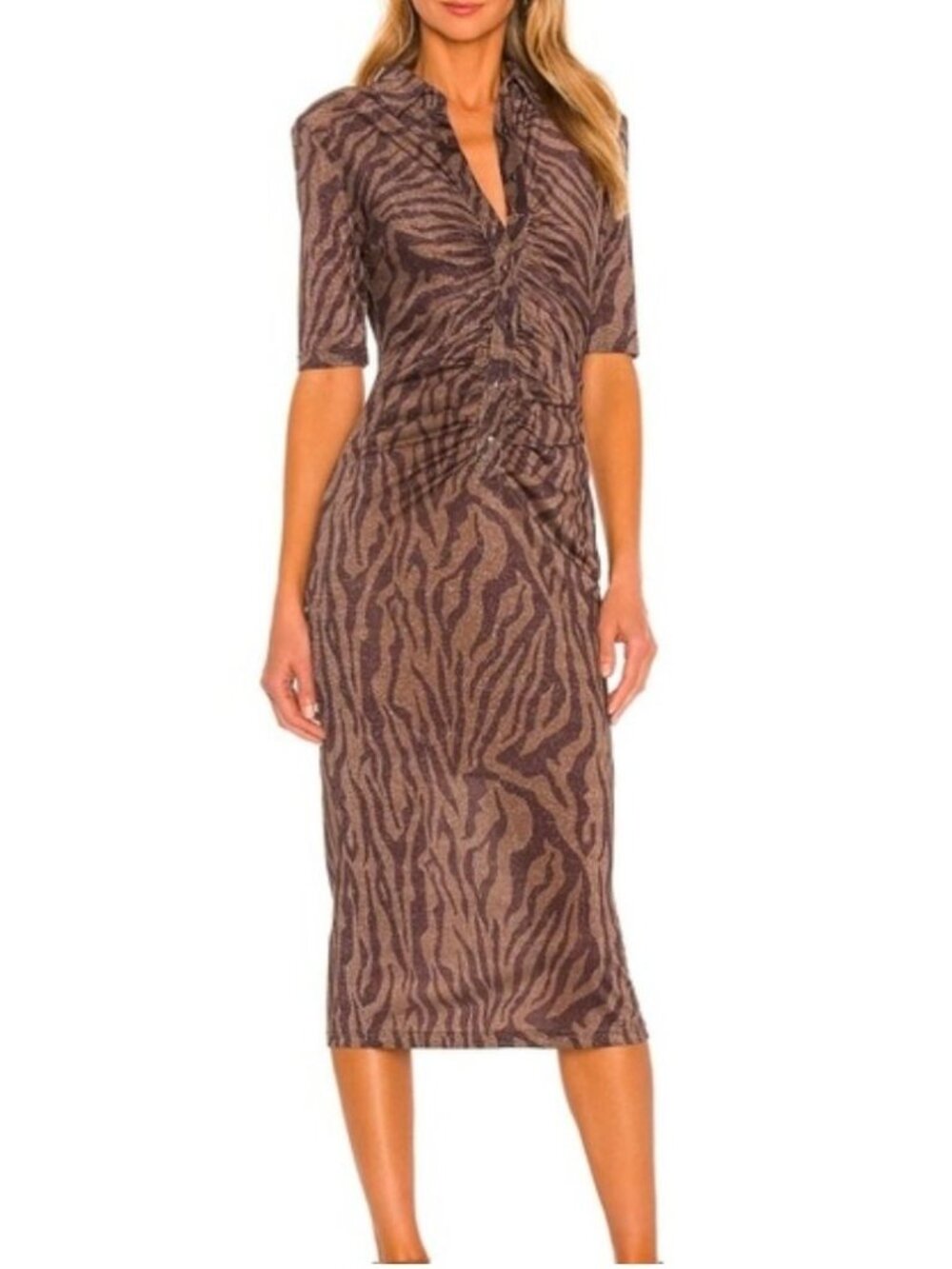Hansen & Gretel Valencia metallic zebra print midi dress sz S